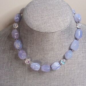 Blue stone and glass ab necklace
